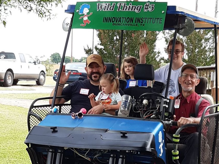 Fun family ride on blue cart