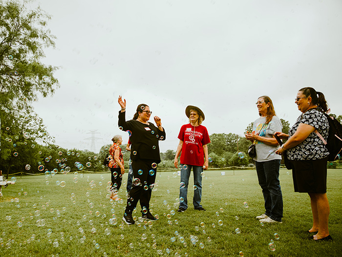 Group of people and bubbles