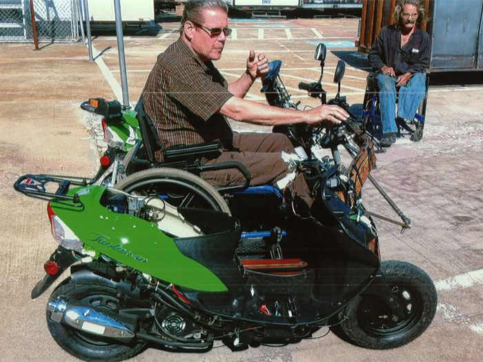 Peter takes the Twin Scooters prototype for a test drive.